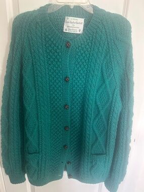 Hand-Knit Irish Cardigan Sweater bought in Ireland; 1x; worn 2x